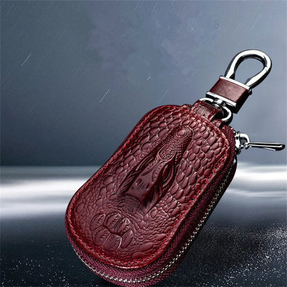 Leather Car Key Case Fashion Mini Men'S Key Wallet Pocket Key Holder Organizer Pouch Keys Organizer Large Capacity Zipper Bag