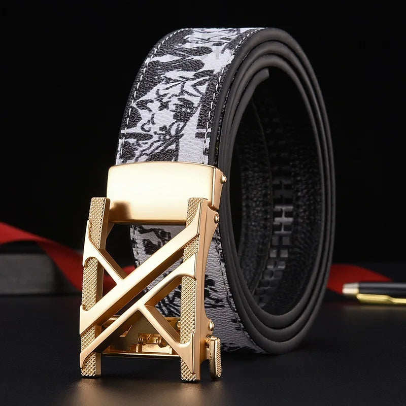 New Belt, Fashionable Men's Leather Belt, Business, Trendy, Casual, Versatile, Letter Graffiti,