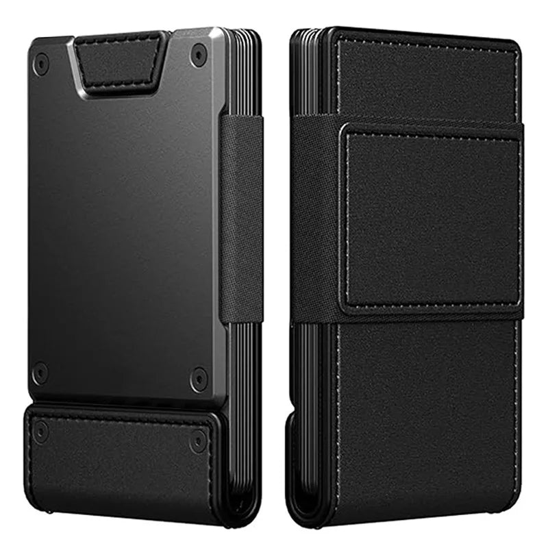 Ultra-Thin Metal & Leather Pull-Out Wallet for Men, Genuine Leather Card Holder