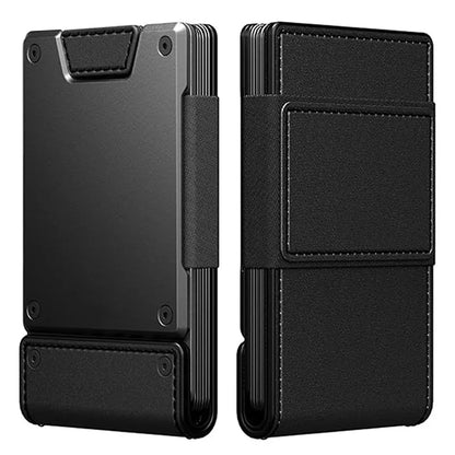 Ultra-Thin Metal & Leather Pull-Out Wallet for Men, Genuine Leather Card Holder