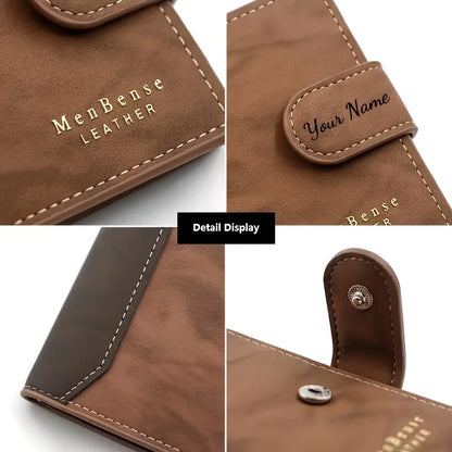 Personalize Name Exclusive Men Wallets Best Gift for Husband Father Engraved Text Custom Fashion Frosted Leather Bifold Wallet