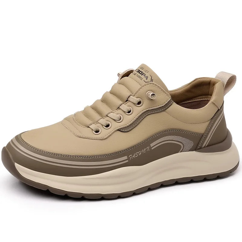 Men's Leather Shoes Soft Thick Sole Lightweight Anti-slip Casual Board Shoes Male PU Surface Waterproof Simple Sneakers