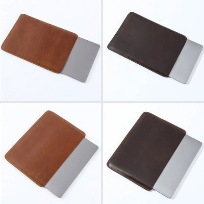 Genuine Leather Slim Laptop Sleeve Pouch Cover, Leather Ultra-thin Notebook Protective Case for 14 Inch MacBook, iPAD Air/Pro