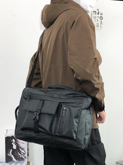 Large Capacity Sports Men's Crossbody Bag Multi-Functional Laptop Bag Backpack for College Students PU Leather Street Style