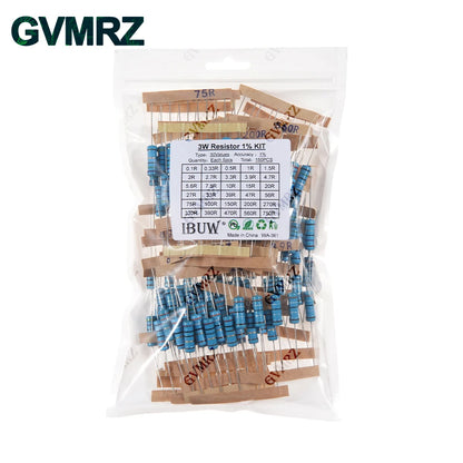 1/4W 1/2W 1W 2W 3W Resistance Set 1% Metal Film Resistor Assortment Kit 1K~820K 0.1R~750R 10K