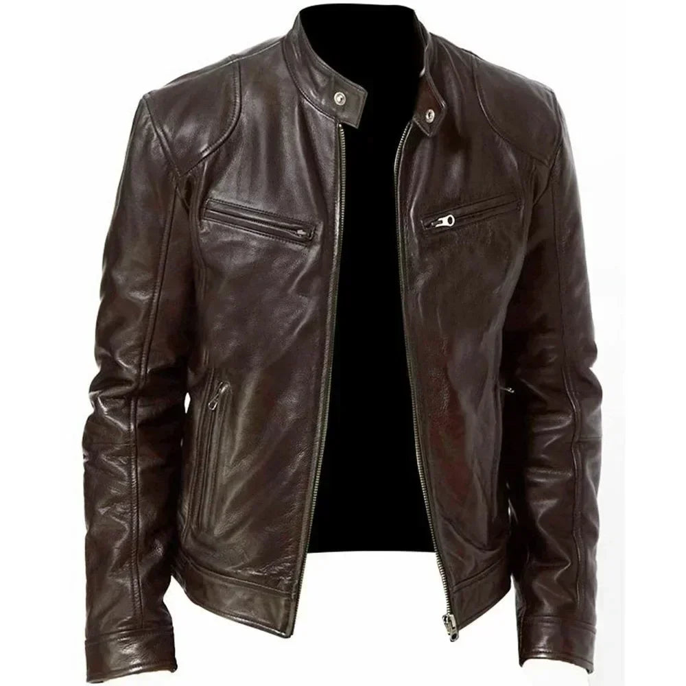 2026 Leather Motorcycle Jacket Men Stand Collar Casual Slim Short-Coat PU Jacket Autumn Winter Windproof Leather Coat Blazer Men