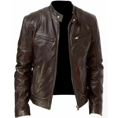 2026 Leather Motorcycle Jacket Men Stand Collar Casual Slim Short-Coat PU Jacket Autumn Winter Windproof Leather Coat Blazer Men