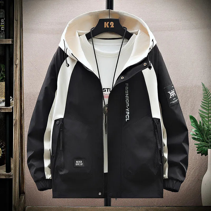 Men's High Streetwear Fashion Hooded Jackets 2026 Spring Autumn Loose Casual Coats Youth Outdoor Sports Windbreaker Top Clothing