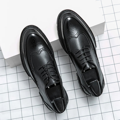 New Leather Shoes for Young Men British Brock Formal Business Increase Casual Black Wedding Groom Lace-Up Men's Shoes