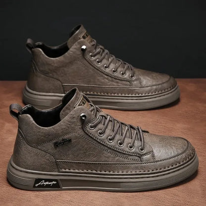Classic Men Leather Casual Shoes Spring New High Top Platform Shoes Loafers Luxury British Business Style Walking Shoe Masculino