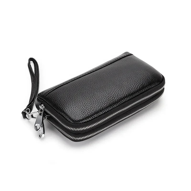 Women Long Wallet Genuine Leather Wristlet Clutch Purse Bag 2-Layer Zipper Wallets Phone Bag Money Purses