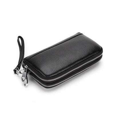 Women Long Wallet Genuine Leather Wristlet Clutch Purse Bag 2-Layer Zipper Wallets Phone Bag Money Purses