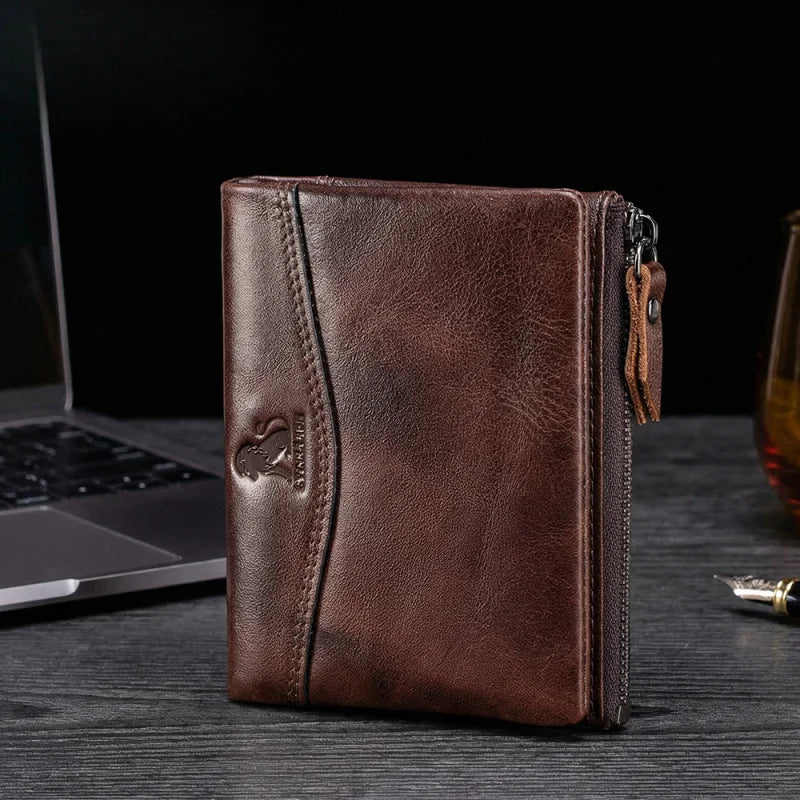 New Cow Leather Men's Wallet RFID Short Card Holder Male Vintage Purse For Men