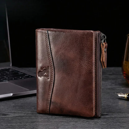 New Cow Leather Men's Wallet RFID Short Card Holder Male Vintage Purse For Men