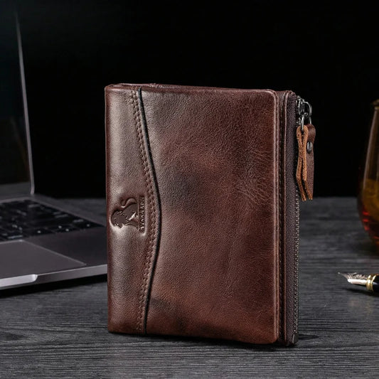 New Cow Leather Men's Wallet RFID Short Card Holder Male Vintage Purse For Men