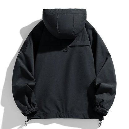 Windbreakers Men Hooded Jacket Zipper Coat Cargo Waterproof Black Bomber Camping Loose Thin Softshell Hooded Hiking Jacket