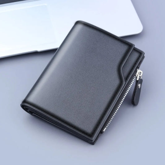 PU Leather Solid Color Men's Wallet Clutch Bag Card Holder Short Wallets Zipper Large Capacity Vintage Male Purses
