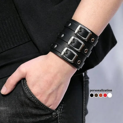 Leather Arm Band for Men, Metal Ring Upper Arm Cuff, Wristband Collar, Punk Leather Strap Jewelry Accessories