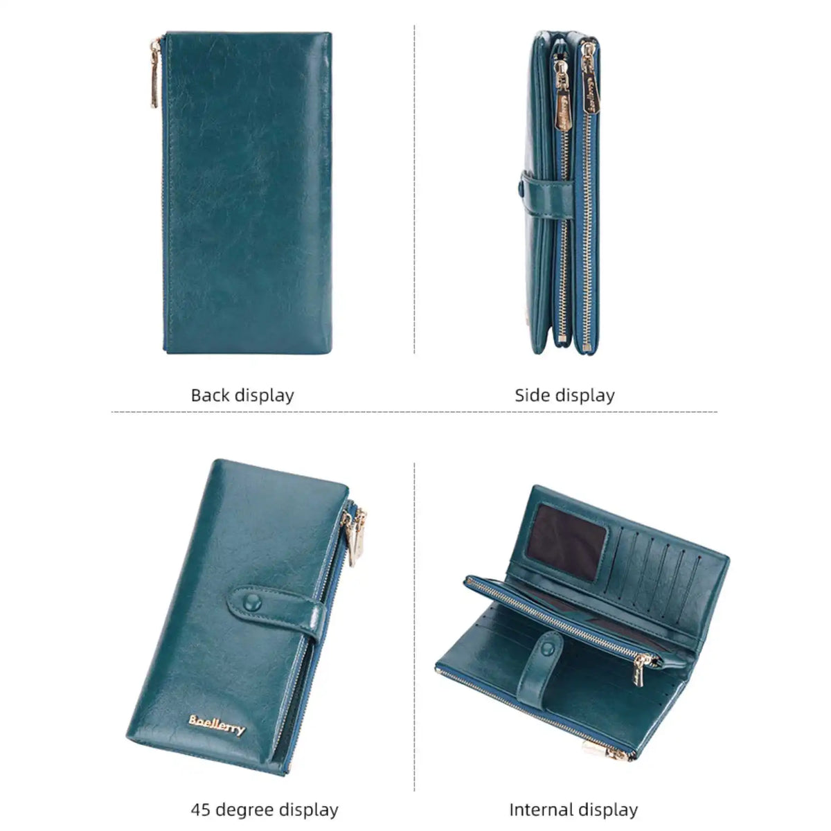 Oil Wax Leather Women's Long Wallet With Double Zipper Buckle Large Capacity Clutch Bag Multi-Card Holder