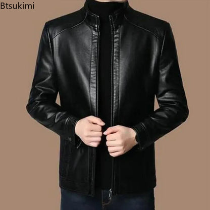 New Spring Autumn Leather Jackets Men Middle-aged Dad Installed Sheepskin Casual Business PU Jacket Male Faux Leather Suit Coats