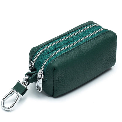 Genuine Top Grain Leather Double Layer Key Case Large Capacity Multifunctional Wallet for Men and Women, Card Holder Coin Purse