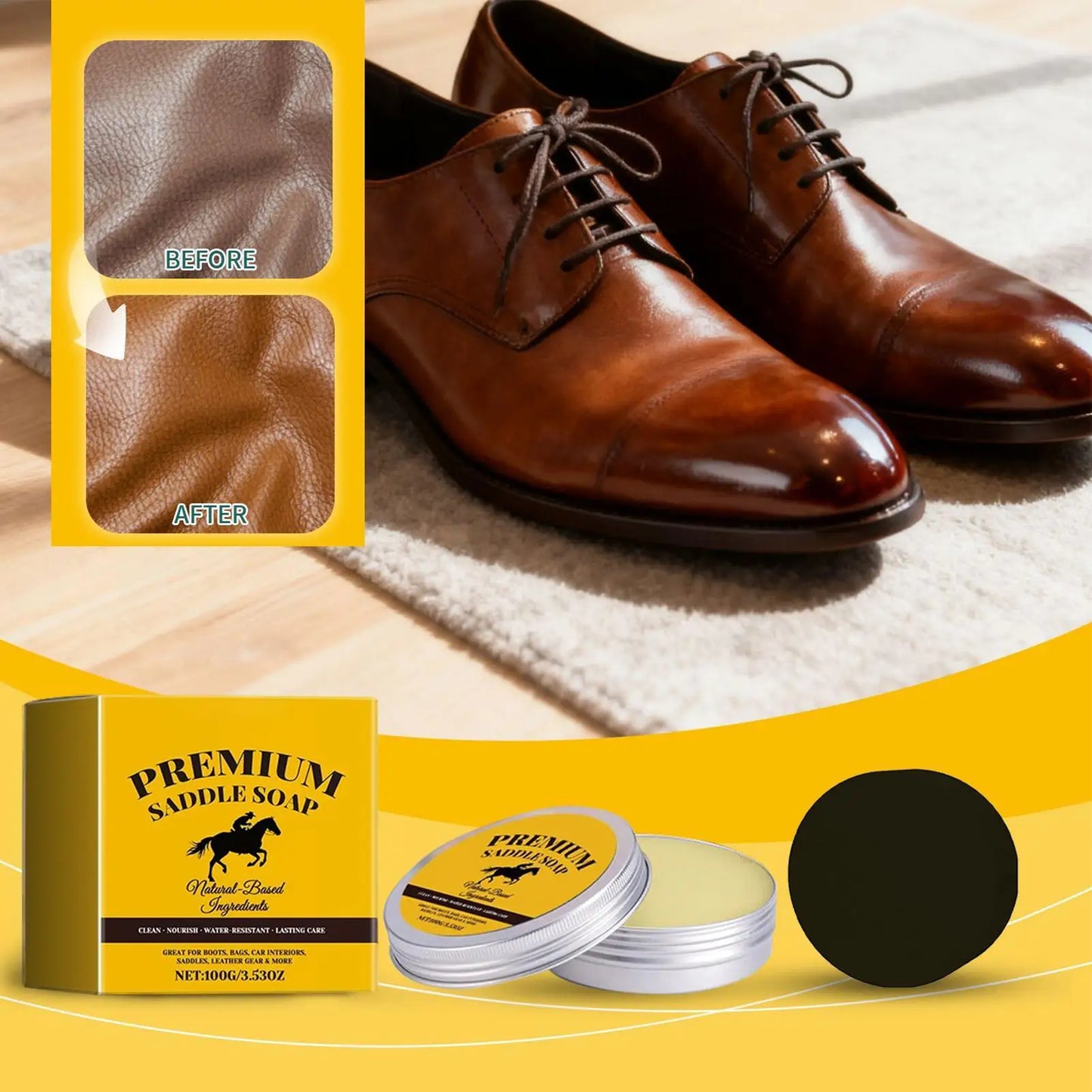 Leather Shoe Cleaner Saddle Soap Premium Shoe Care Soap To Deep Clean Condition Restore and Protect Leather Shoes and Boots