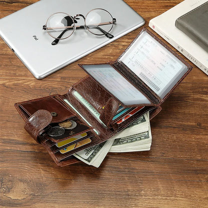 Genuine Leather Men Retro Wallet New Short Card Holders Top Layer Cowhide Men Purse Coin Pocket Leather Zipper Men Money Clips