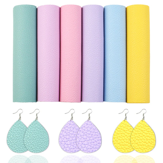 A5 Size Lychee Faux Leather Set 15*21cm Synthetic Leather Fabric Sheets 6Pcs for DIY Earrings Hair Bows Bags Crafts Projects