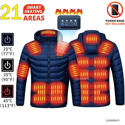 Heated Jacket Men Women USB Electric Self Heating Jacket Winter Coat Warm Hunting Camping  Hiking Skiing Clothing 2-21 Areas