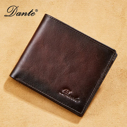 Dante 2023 Men's Leather Wallets RFID Anti-theft Brush Short Clips 100% Head Layer Cowhide Retro Casual Vertical Purse Money Bag