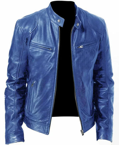 2026 Leather Motorcycle Jacket Men Stand Collar Casual Slim Short-Coat PU Jacket Autumn Winter Windproof Leather Coat Blazer Men