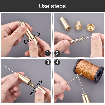 Leather Sewing Kit DIY Leather Sewing Awl Needle with Copper Handle Set Leather Canvas Tent Shoes Repairing Tool 3 Color Thread