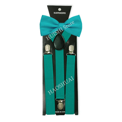Suspenders Man Bowtie Solid Color Elastic PU Leather Suspenders For Man Belt Adjustable Straps For Wedding Bow Tie Accessories