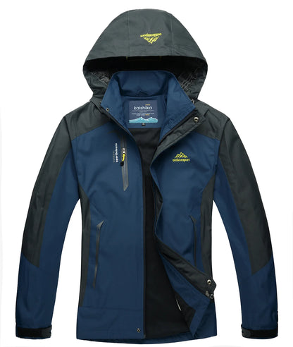 Men's Waterproof Windproof Rain Jacket Hiking Trekking Ski Outdoor Sports Coat Lightweight Packable Hooded Raincoat for Travel