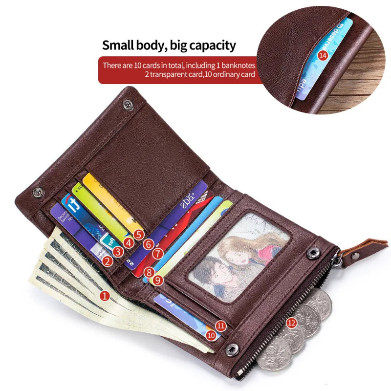 New Cow Leather Men's Wallet RFID Short Card Holder Male Vintage Purse For Men