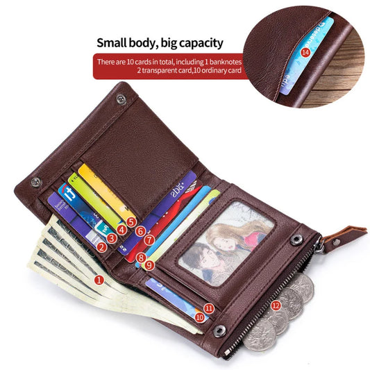 New Cow Leather Men's Wallet RFID Short Card Holder Male Vintage Purse For Men