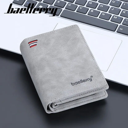 Baellerry Leather Men Wallets Zipper Short Desigh Wallet Hipster Credit Card Holders Inserts Coin Purses Vintage Walltes