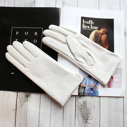 Leather Sheepskin Gloves Women's Autumn Warm Fleece Lining Color Fashion Thin Outdoor Activities Electric Bike Riding Driving
