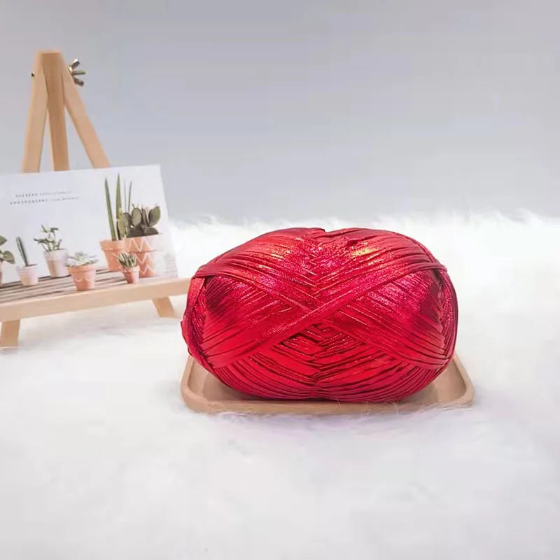200g  Advanced customized metal texture strip thread handmade DIY woven bag material luminous bright leather material
