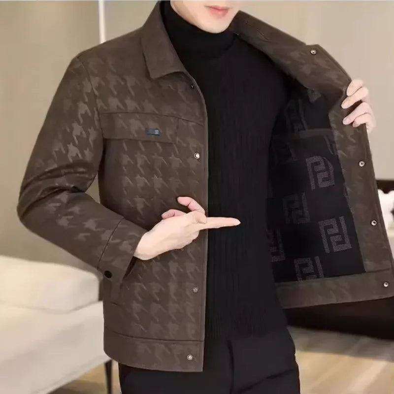 New Fashion Men Houndstooth Leather Jackets Male Spring Autumn Slim Casual Leather Coats Good Quality Man Leather Jackets 5XL