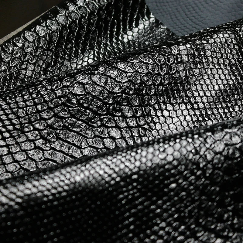 Snake Skin Pattern Matte Three-dimensional Heavy Texture PU Black Leather Textile Fabric Coat Clothing Designer Fabric