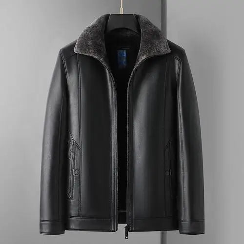 New Men's Leather Jackets Autumn Winter Fleece Warm Motorcycle Coat Fashion Business Casual PU Leather Jacket Men Slim Outerwear