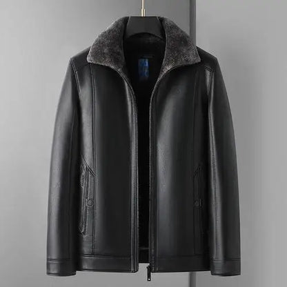 New Men's Leather Jackets Autumn Winter Fleece Warm Motorcycle Coat Fashion Business Casual PU Leather Jacket Men Slim Outerwear