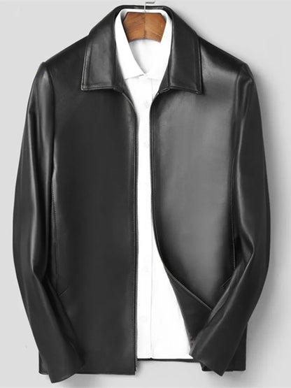 Men's Black Genuine Leather Jacket Sheepskin Lapel Big Size 8XL Handsome Outerwear for Spring And Autumn