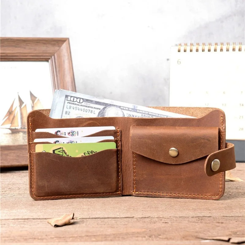100%Genuine Leather Men's Wallets with Coin Pocket Vintage Male Short Purse Function Men Wallets with Card Holders