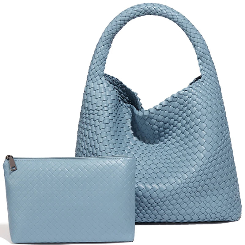 Woven Tote Bag for Women Large Woven Handbag Soft Leather Shoulder Bag Work Shopper Summer Beach Travel Tote Bag with Purse