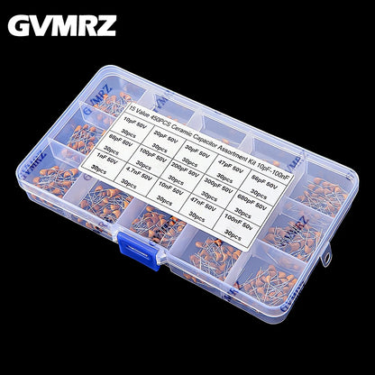 450PCS Monolithic Ceramic Capacitor Kits 10pF - 100NF 50V 10PF 30PF 47PF 56PF 68PF 100PF 200PF 300PF PF 10NF 100NF MLCC with Box