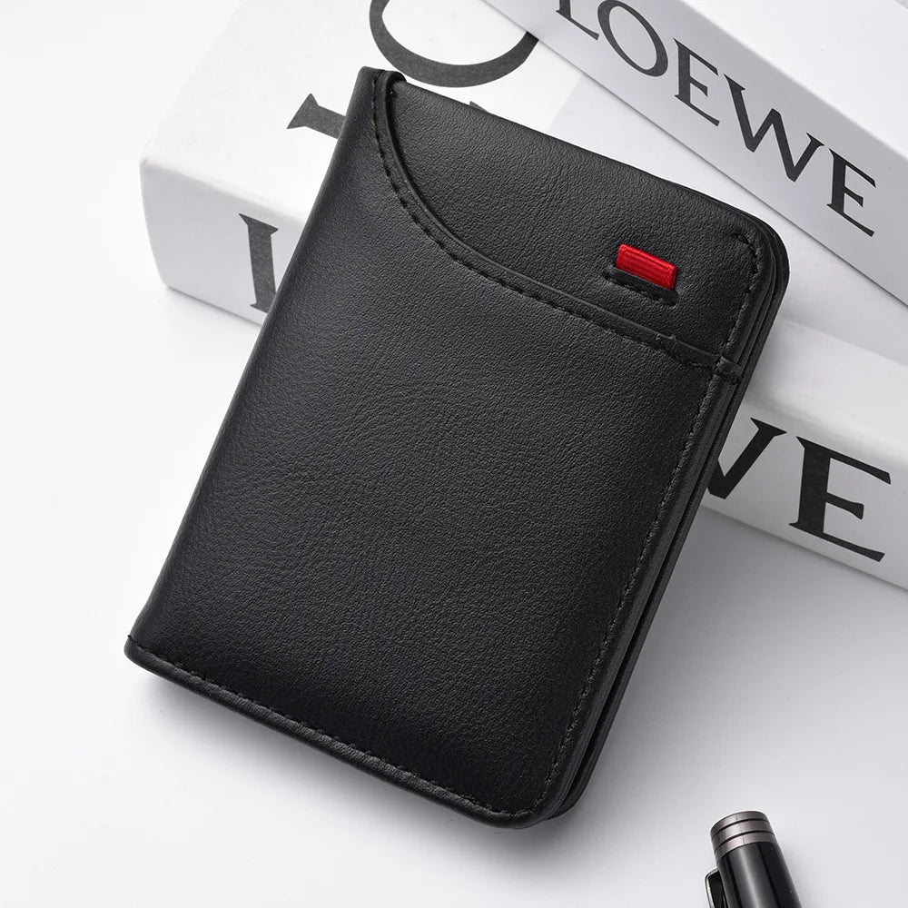 Men Slim Bifold Wallet PU Leather Short Vertical Card Holder Minimalist Multi Card Slots Cash Pocket Portable Purse Wallet