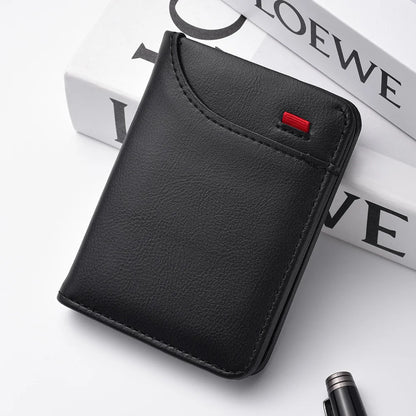Men Slim Bifold Wallet PU Leather Short Vertical Card Holder Minimalist Multi Card Slots Cash Pocket Portable Purse Wallet