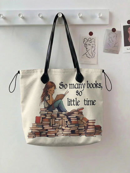 Printed handbag for women, large capacity leather handle shopping bag, casual shoulder bag